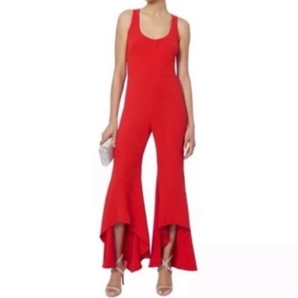 Intermix Red Jumpsuit Size 2 Red with Ruffled Pant legs